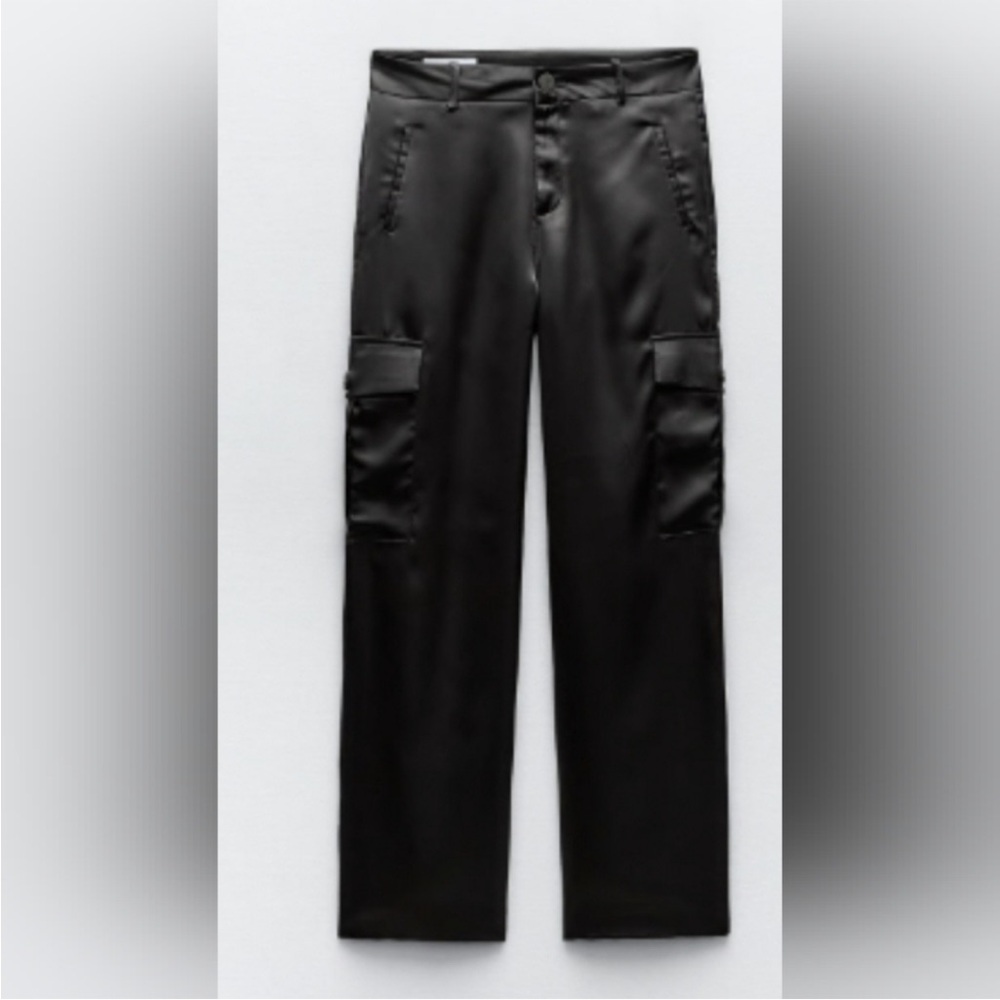 Zara Black Satin Cargo Pants